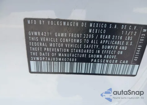 2013 Volkswagen Jetta 2.5L Se from USA, damaged, VIN 3VWDP7AJXDM407689